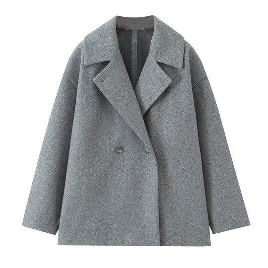 Damen Kurzgeschnittener Oversize Wollmix-Mantel mit weiter Schalkragen Nord Taschen