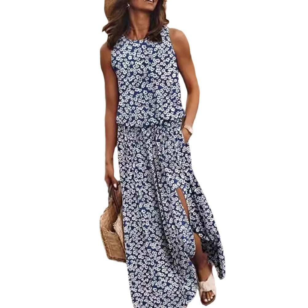 Damen Maxikleid mit floralem Schnitt und bequemen Taschen
