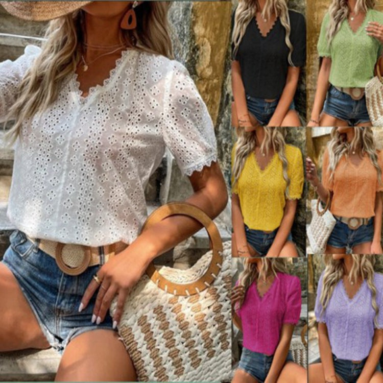 Damen Bluse mit Lochstickerei