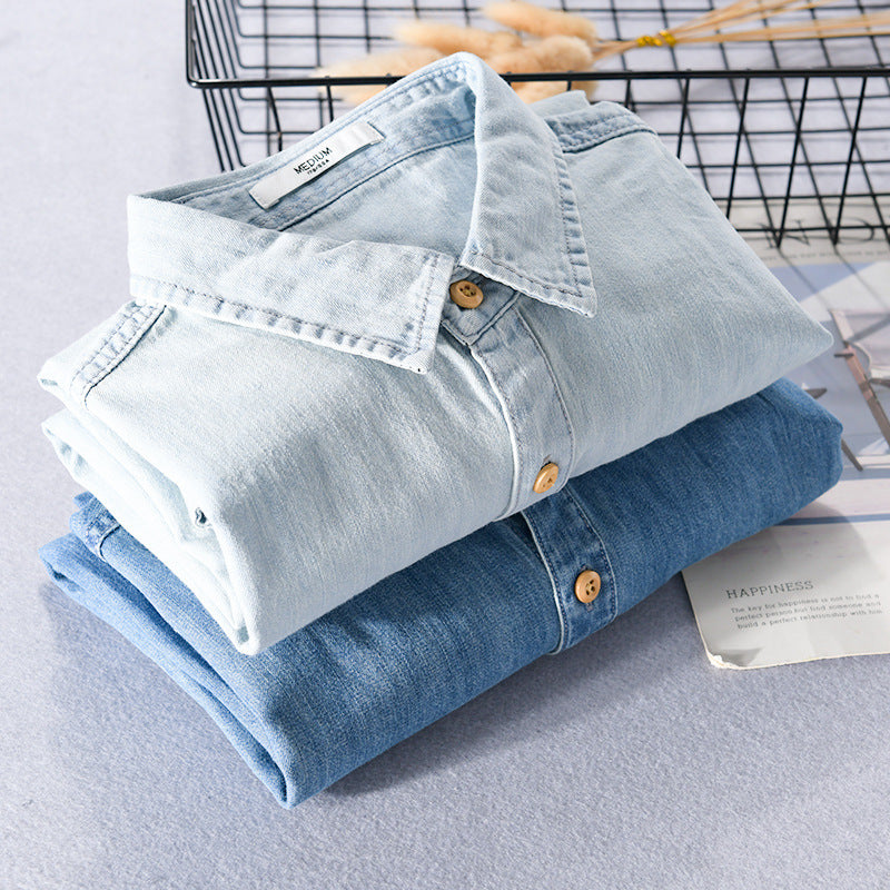 Herren Leichtes Denim-Hemd im Relaxed‑Fit mit Brusttasche und Holzknopfleiste Nord Taschen