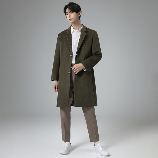 Herren Eleganter Longline-Wollmantel mit minimalistischem Revers und taillierter Silhouette Nord Taschen