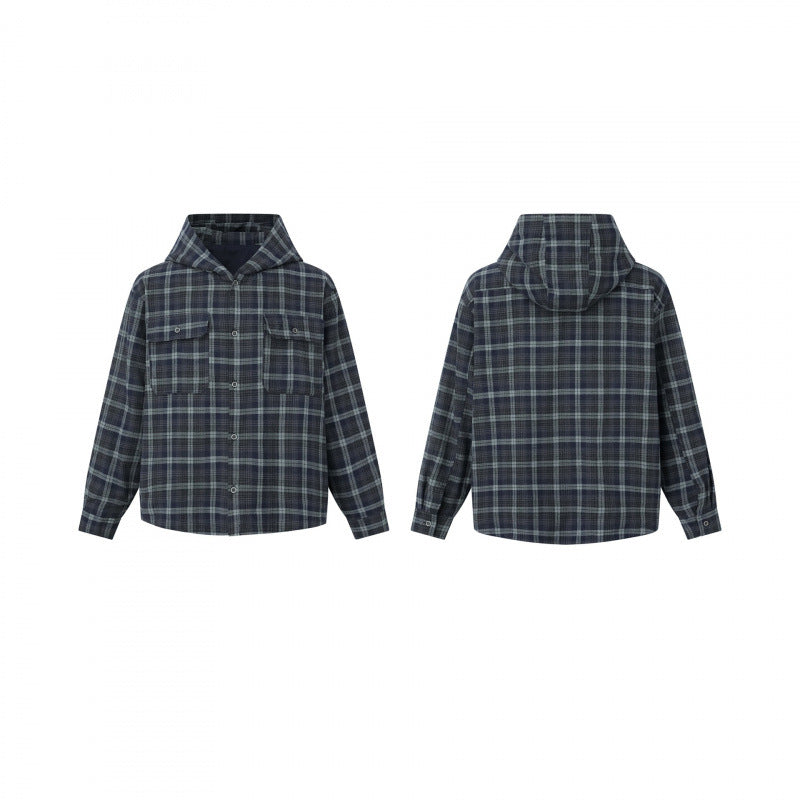 Unisex Kastenförmiges Kapuzen-Overshirt aus Flanell mit aufgesetzten Pattentaschen Nord Taschen