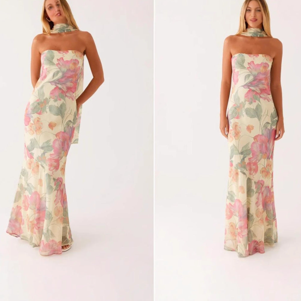 Damen Elegantes Langarm Abendkleid im Blumendesign - Vittorelli