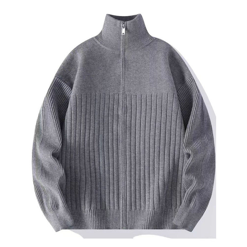 Herren Strukturierter Strickpullover mit halbem Reißverschluss und Rippenstruktur Nord Taschen