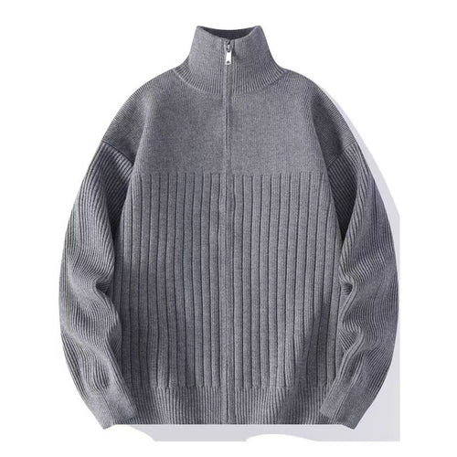 Herren Strukturierter Strickpullover mit halbem Reißverschluss und Rippenstruktur Nord Taschen