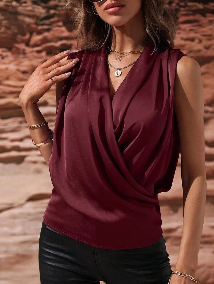 Damen elegantes Oberteil mit Wickeldesign und gerafftem Schnitt