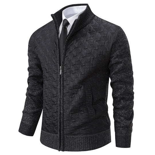 Herren Gesteppte Hybrid-Strickjacke mit Stehkragen, Kontrastärmeln und durchgehendem Reißverschluss Nord Taschen