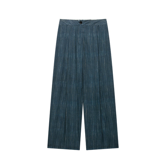 Damen Hochtaillierte Culottehose aus Leinen‑Look mit feinem Nadelstreifen und weitem Bein Nord Taschen