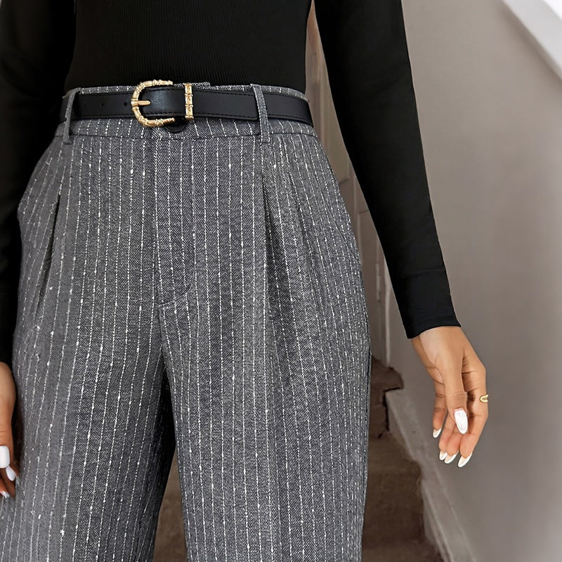 Damen Weite Nadelstreifen-Hose mit hoher Taille und weitem Bein Nord Taschen