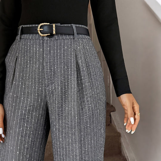 Damen Weite Nadelstreifen-Hose mit hoher Taille und weitem Bein Nord Taschen