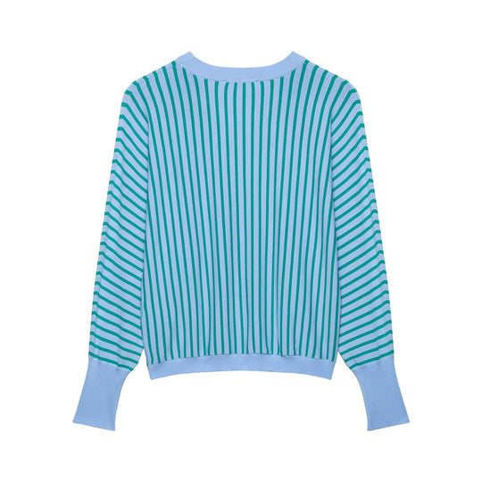 Damen Leichter Rundhals-Feinstrickpullover mit schmalen Längs- und Diagonalstreifen Nord Taschen