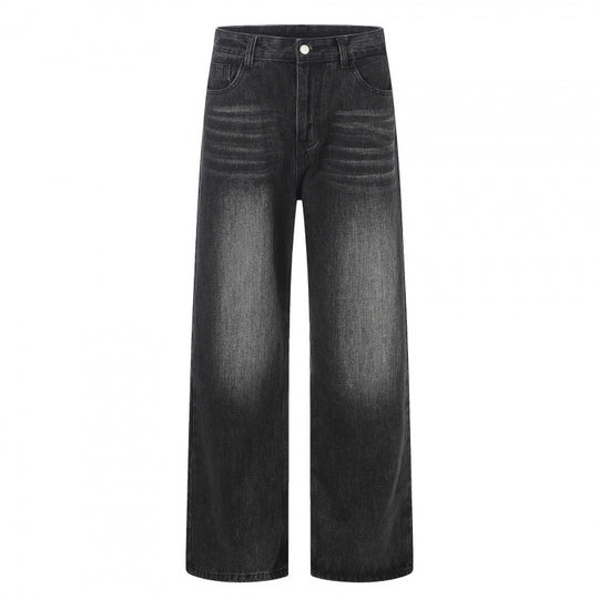 Damen Hochgeschnittene Weite Denim-Jeans mit weitem Bein und Vintage-Waschung Nord Taschen