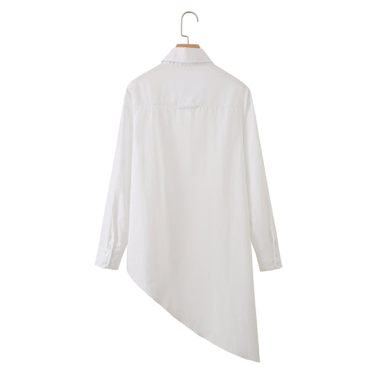 Damen Asymmetrische Oversize-Hemdbluse mit seitlichem Drape und verdeckter Knopfleiste Nord Taschen