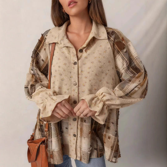 Damen Lässige und elegante Puffärmel Bluse Nord Taschen