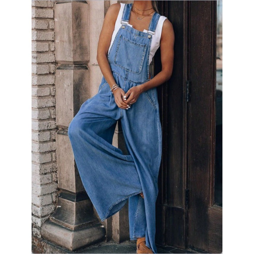 Damen Weite Denim-Latzhose im Palazzo‑Stil Nord Taschen