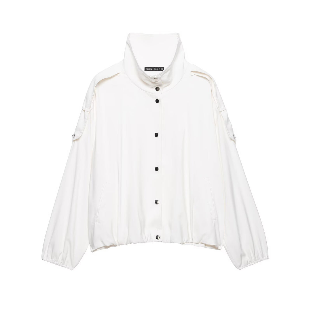 Damen Oversize-Blousonjacke mit Stehkragen und Druckknopffront Nord Taschen