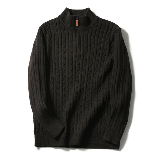 Herren Feinstrick-Pullover mit Zopfmuster und Halbzip-Stehkragen Nord Taschen
