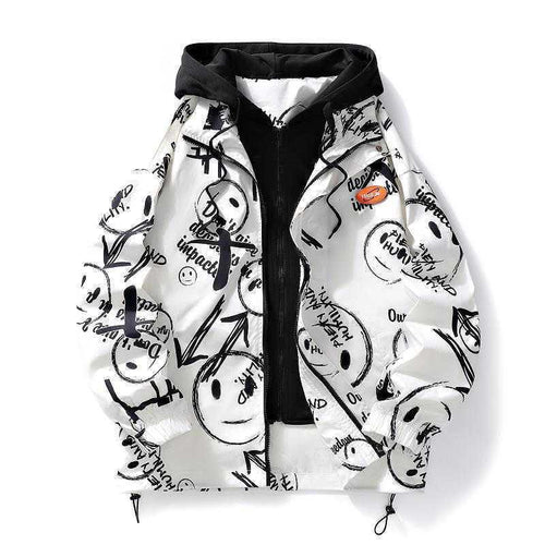 Herren mehrlagige Übergangsjacke mit Kapuzen-Innenlayer und Smiley-Graffiti-Print Nord Taschen