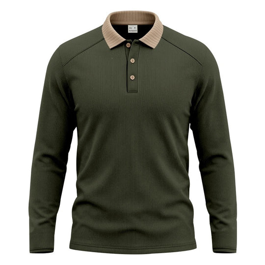 Herren Langarm-Polo aus feinem Rippstrick mit Kontrastkragen und Knopfleiste Nord Taschen