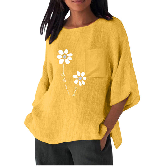 Damen lässiges Blusenshirt mit einzigartigem Blumenprint und praktischem Brusttaschen Nord Taschen