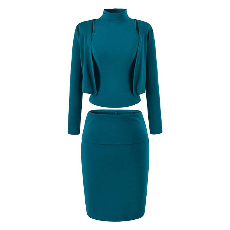 Damen Zweiteiliges Business-Strickset mit Rollkragen-Top, Bolero und Bleistiftrock Nord Taschen