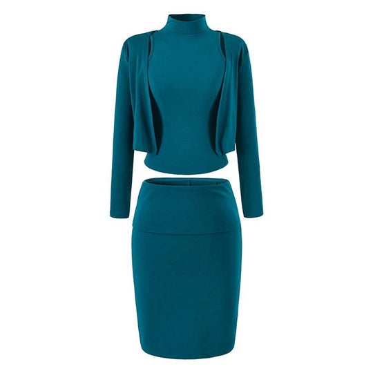 Damen Zweiteiliges Business-Strickset mit Rollkragen-Top, Bolero und Bleistiftrock Nord Taschen