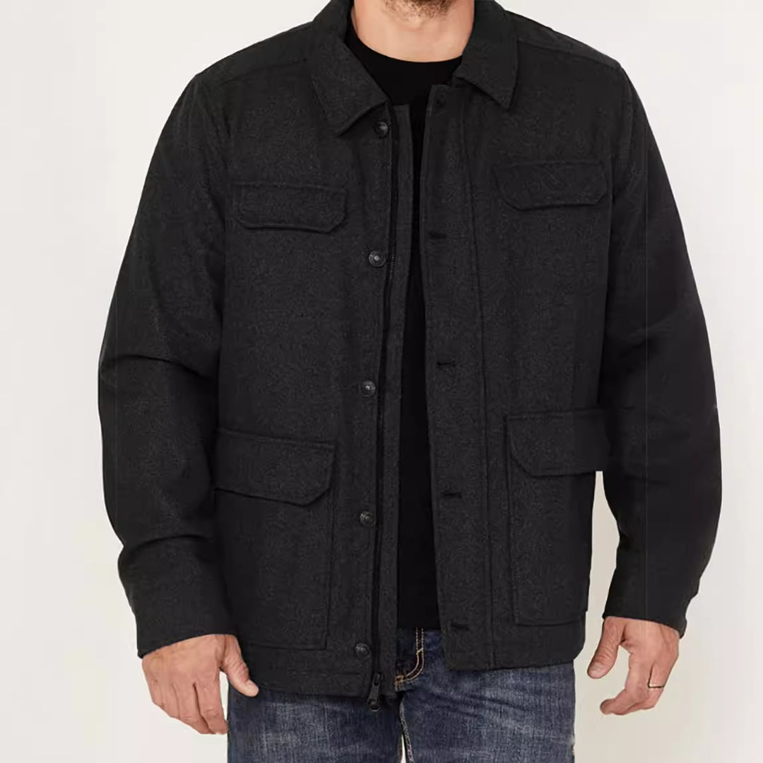 Herren Woll-Fieldjacke mit vier Pattentaschen und Hemdkragen Nord Taschen