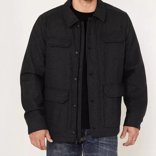 Herren Woll-Fieldjacke mit vier Pattentaschen und Hemdkragen Nord Taschen