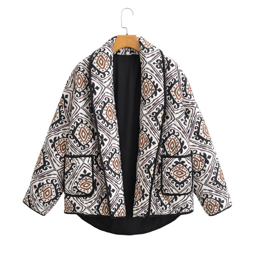 Damen Stepp-Kimonojacke mit grafischem Ethno-Print und Taillengürtel Nord Taschen