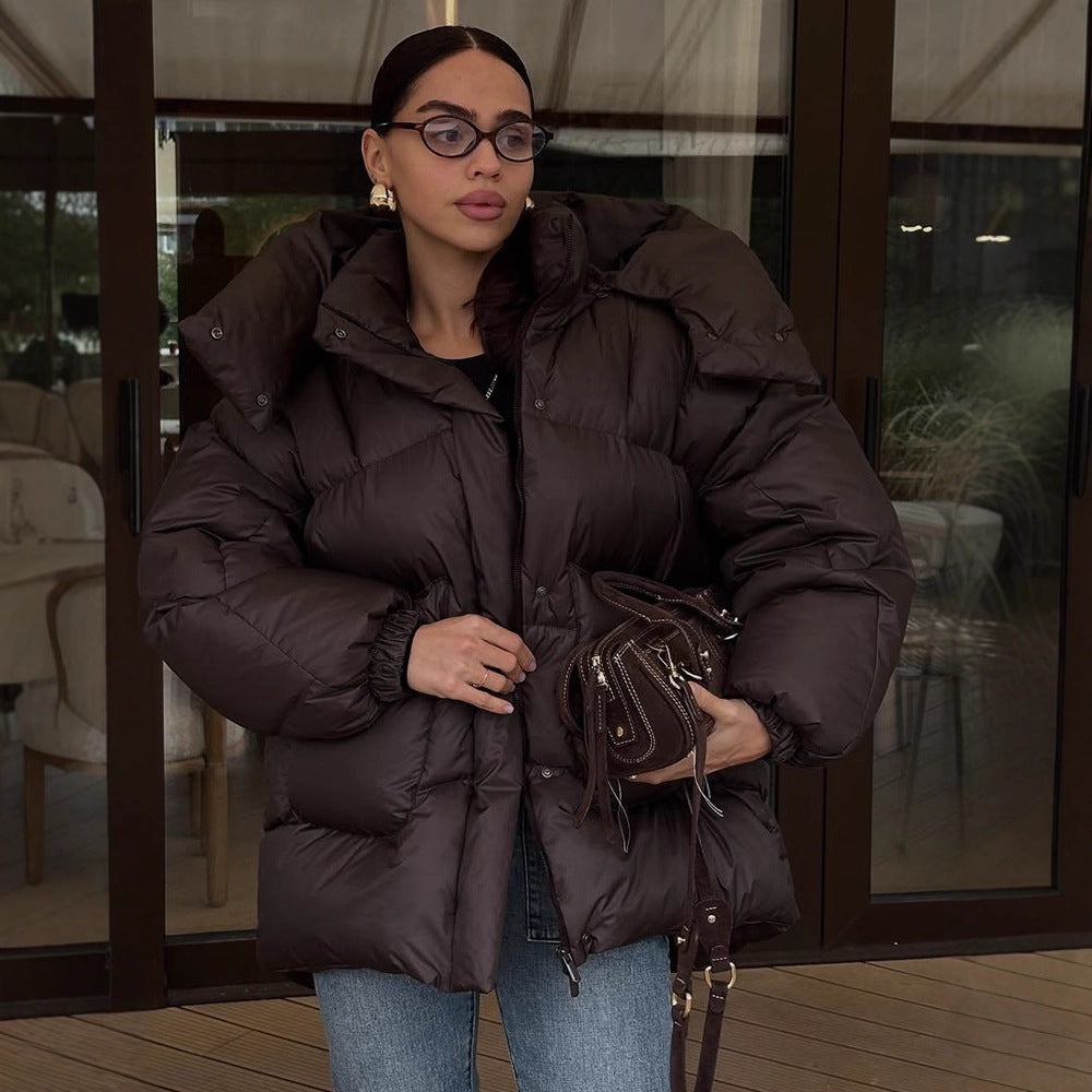 Damen Oversize Steppjacke mit hohem Schalkragen und wattierter Füllung Nord Taschen