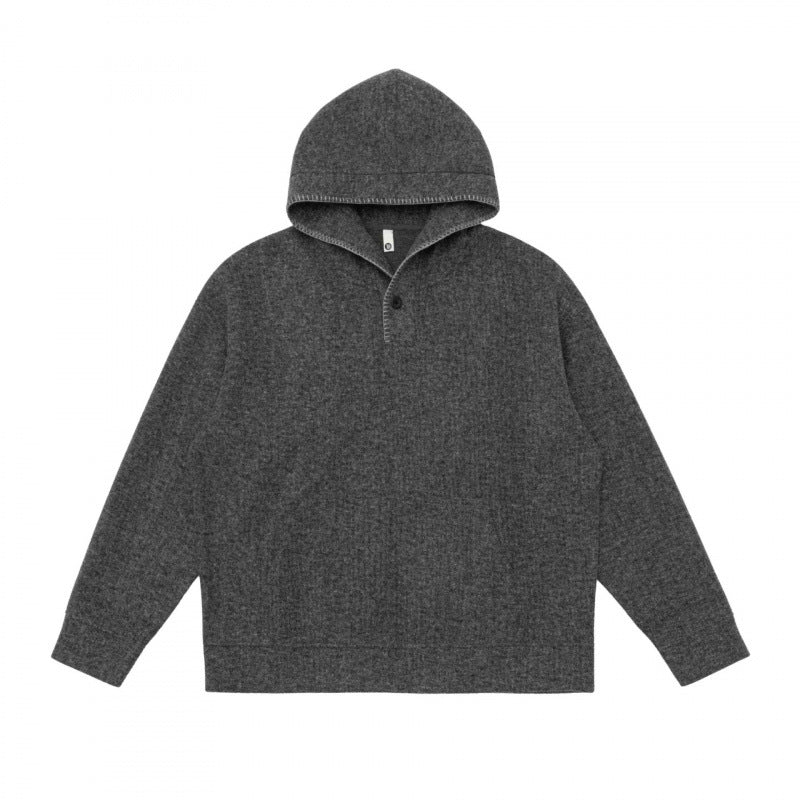 Unisex Oversize Kapuzenpullover aus melierter Fleece‑Mischung mit Henley‑Knopfblende und Kängurutasche Nord Taschen