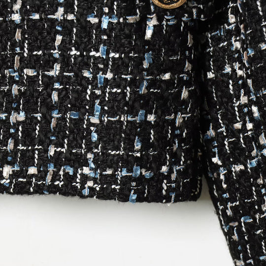 Damen Bouclé‑Tweed‑Cropped‑Jacke mit Stehkragen und goldfarbenen Schmuckknöpfen Nord Taschen