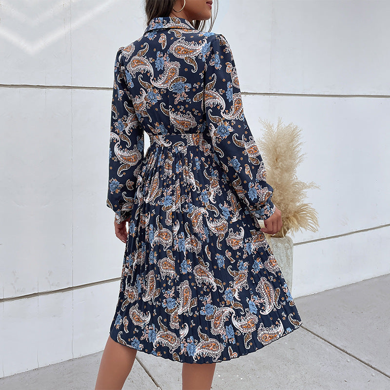 Damen Elegantes Maxi-Kleid mit Taillengürtel und Blumenmuster Nord Taschen