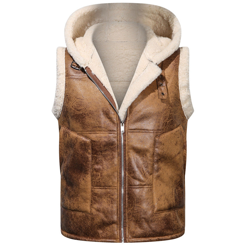 Herren Ärmellose Teddy-gefütterte Kapuzenweste im Shearling‑Look Nord Taschen