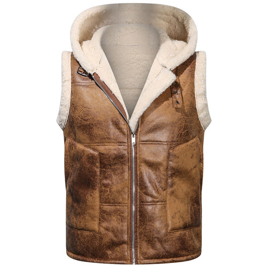 Herren Ärmellose Teddy-gefütterte Kapuzenweste im Shearling‑Look Nord Taschen