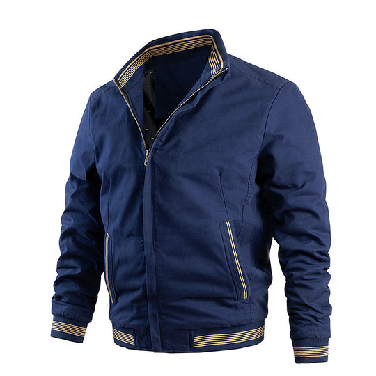 Herren leichter Canvas-Bomber im Retro-Pilotencut mit gestreiften Rippbündchen und verdeckter Reißverschluss Nord Taschen