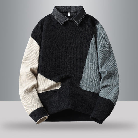 Herren Modischer Strickpullover mit Hemdkragen Nord Taschen