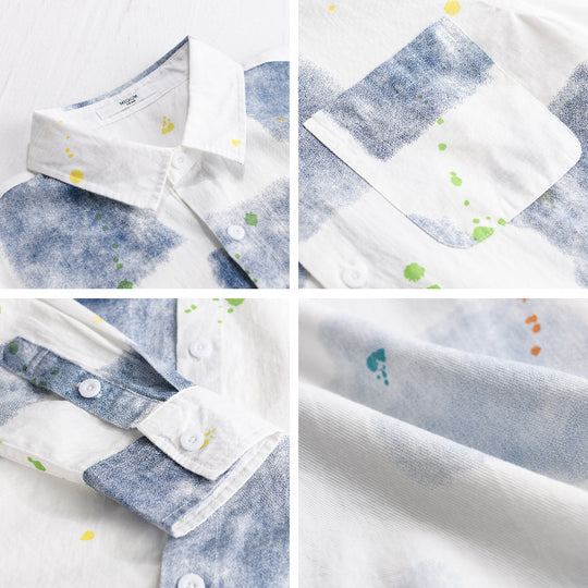 Herren Leichtes Baumwollhemd Relaxed‑Fit mit künstlerischem Sprenkel‑ und Aquarellpatch-Print Nord Taschen