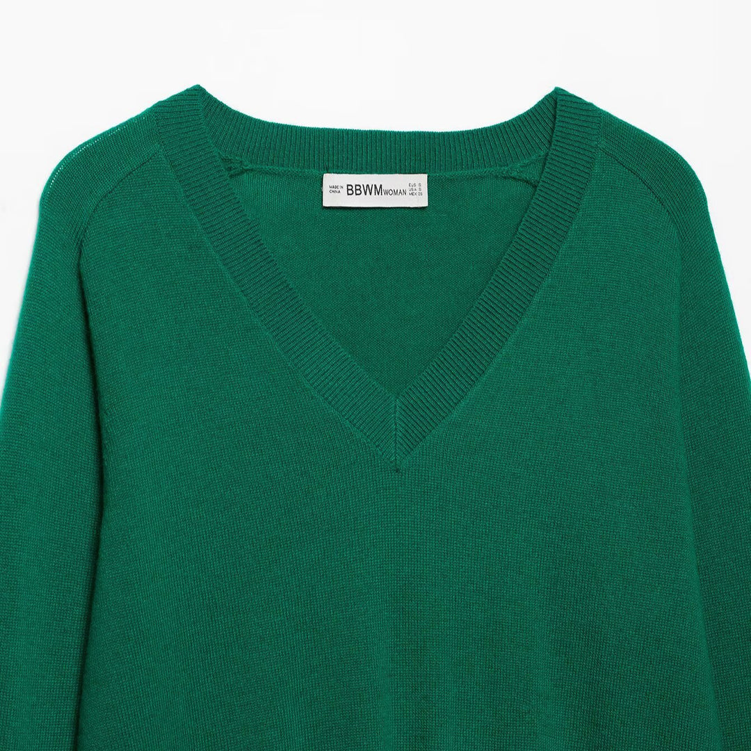 Damen Leichter V‑Ausschnitt Feinstrickpullover mit geripptem Saum Nord Taschen
