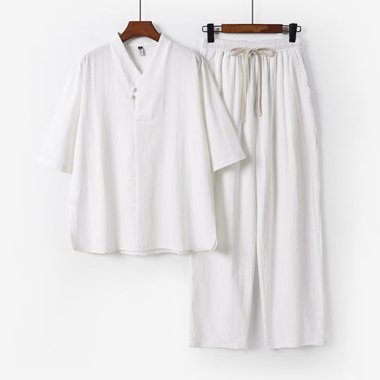 Herren Zweiteiliges Leichtes Loungewear-Set mit Stehkragen-Halbarmshirt und Kordelbund-Hose Nord Taschen