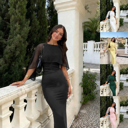 Damen Figurbetontes Midikleid mit Chiffon-Cape Nord Taschen
