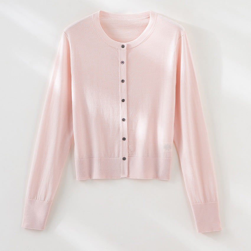 Damen Leichter Feinstrick-Cardigan im Cropped‑Schnitt mit Rundhals und durchgehender Knopfleiste Nord Taschen