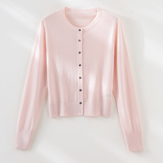 Damen Leichter Feinstrick-Cardigan im Cropped‑Schnitt mit Rundhals und durchgehender Knopfleiste Nord Taschen