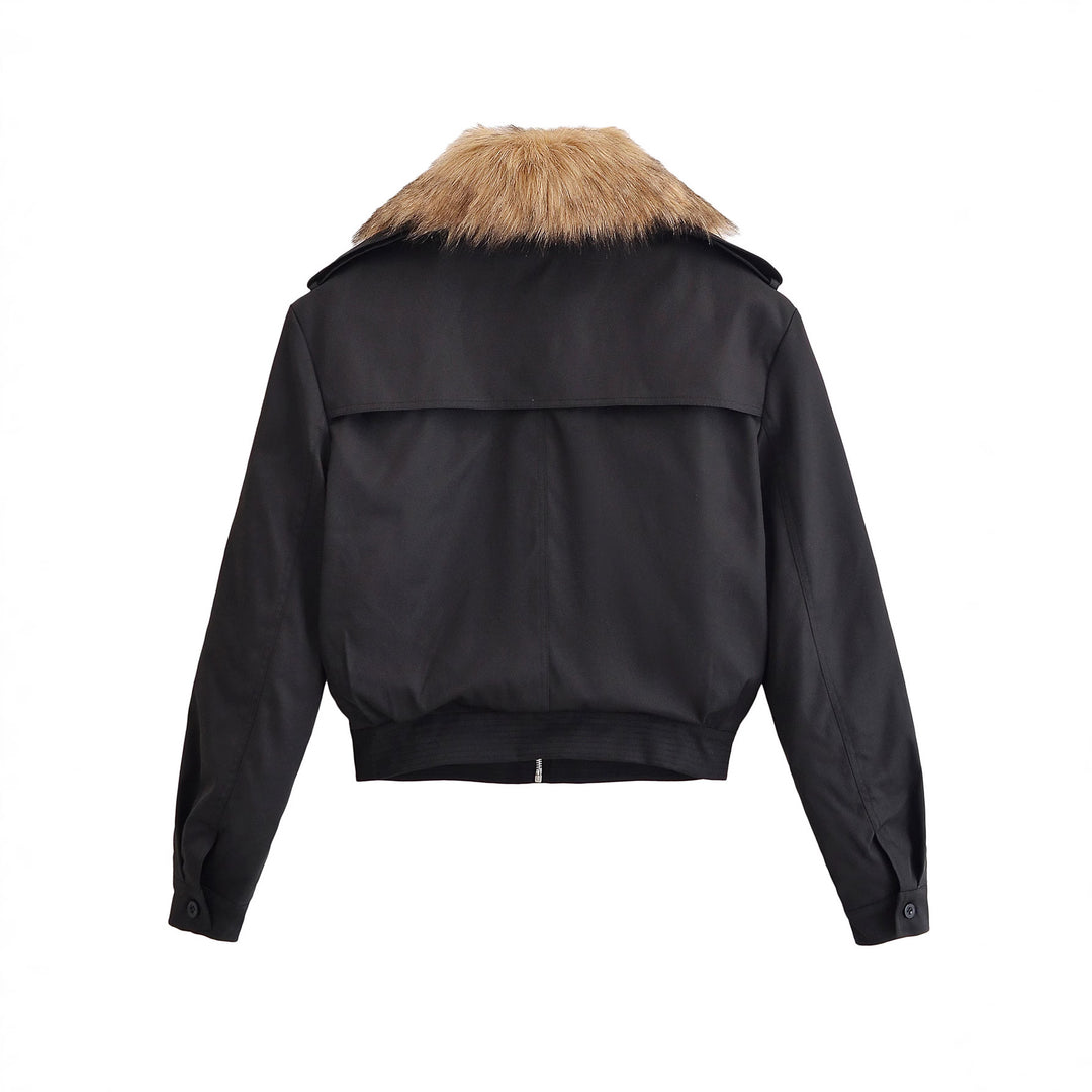 Damen Kurze Bomberjacke mit abnehmbarem Faux-Fur-Kragen Nord Taschen