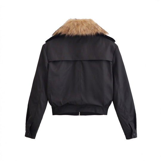 Damen Kurze Bomberjacke mit abnehmbarem Faux-Fur-Kragen Nord Taschen