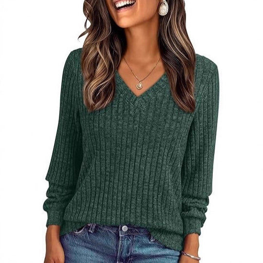 Damen Weicher Rippstrickpullover mit V-Ausschnitt Nord Taschen