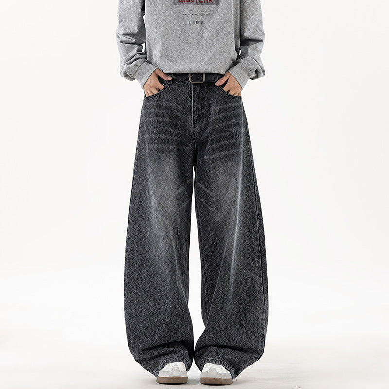Herren Relaxed Wide‑Leg Denimhose mit extra weitem Bein und Vintage-Fade Nord Taschen