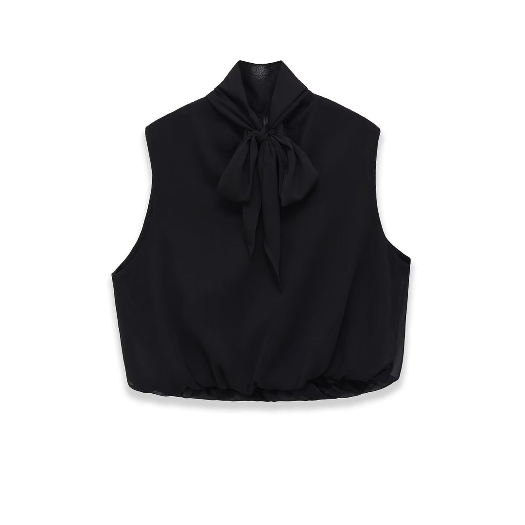 Damen Ärmellose Chiffonbluse mit Schleifenkragen und elastischem Saum Nord Taschen