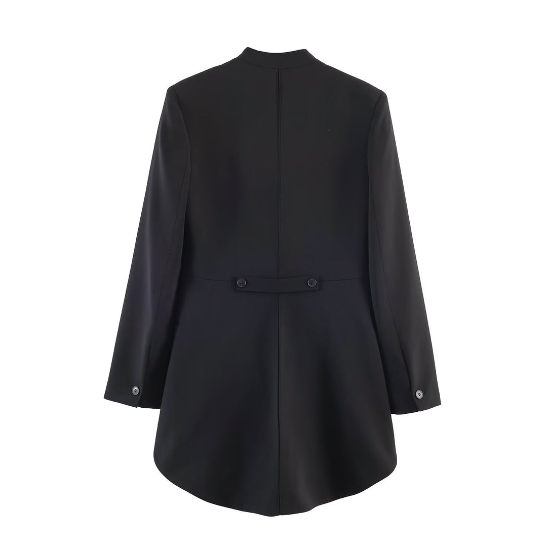 Damen Longline-Blazer mit Vokuhila-Saum und kragenlosem Schnitt Nord Taschen
