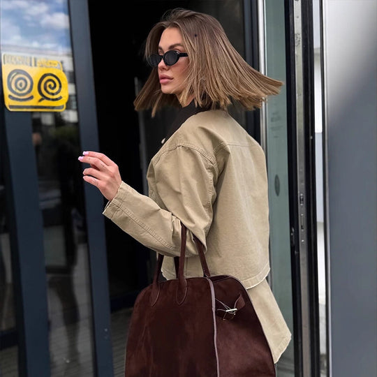 Damen Zweiteiliges Baumwoll-Utility-Set mit Cropped-Jacke und Minirock Nord Taschen